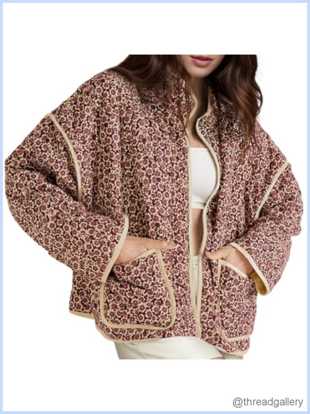 Women's Cropped Quilted Floral Print Puffer Jacket Lightweight